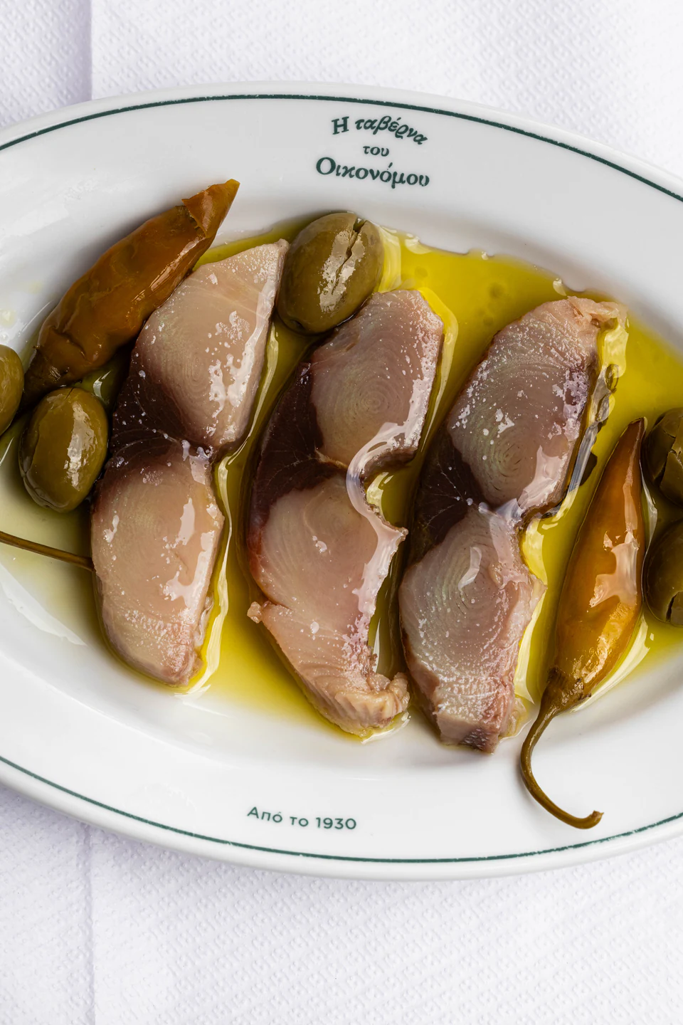 A traditional dish served on an Oikonomou plate